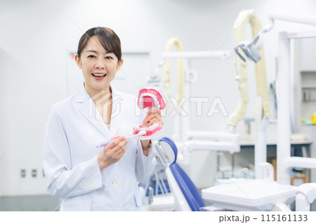 歯磨き指導をする歯科医師・歯科衛生士の女性 115161133