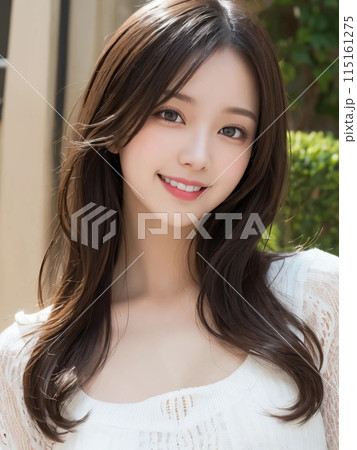 白ドレスを着て優しく微笑むロングヘアの女性 白ドレスを着て優しく微笑むロングヘアの女性 115161275