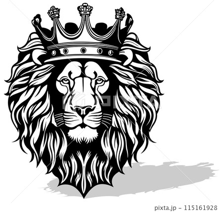 Drawing of a Lion Head with a Royal Crown 115161928