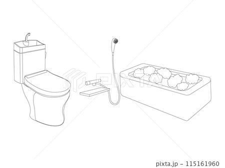 トイレと風呂の線画イラスト トイレと風呂の線画イラスト 115161960