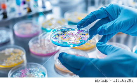 Scientist Examining Petri Dishes 115162295