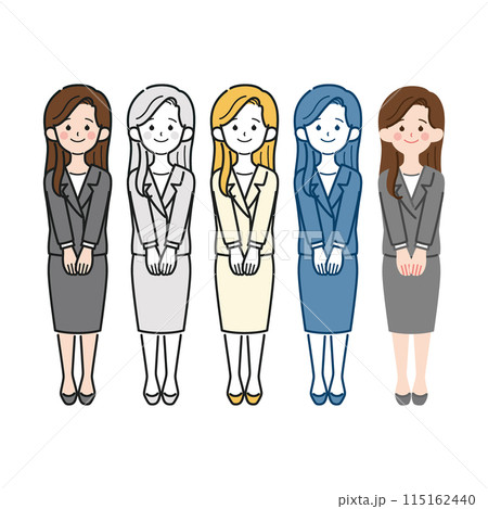 シンプルでかわいい社会人女性の全身ベクターイラスト、OL、スーツ シンプルでかわいい社会人女性の全身ベクターイラスト、OL、スーツ 115162440