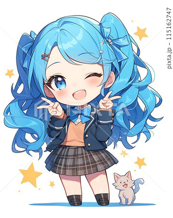 可愛い女子高生のちびキャラ　AI 115162747