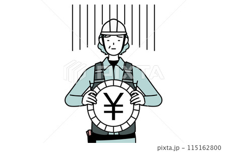 為替差損や円安のイメージ、ヘルメットと作業着姿のシニア女性技師 115162800