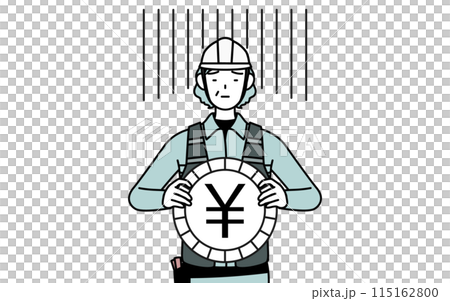 為替差損や円安のイメージ、ヘルメットと作業着姿のシニア女性技師 115162800