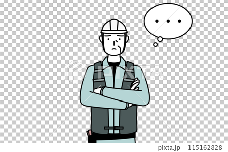一位戴著頭盔和工作服的高級男工程師雙手交叉思考 115162828