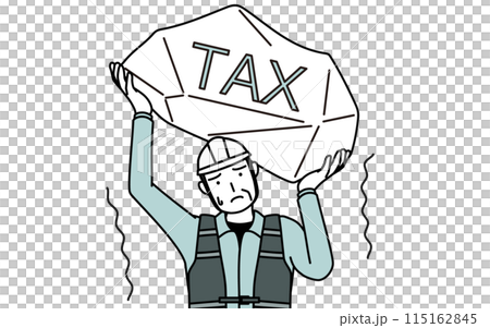 Senior male engineer in helmet and work clothes suffering from tax increase Senior male engineer in helmet and work clothes suffering from tax increase 115162845