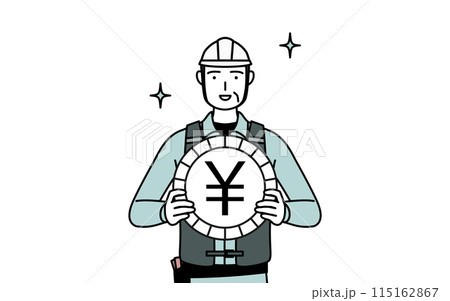 為替差益や円高のイメージ、ヘルメットと作業着姿のシニア男性技師 115162867