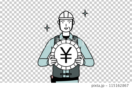 為替差益や円高のイメージ、ヘルメットと作業着姿のシニア男性技師 115162867