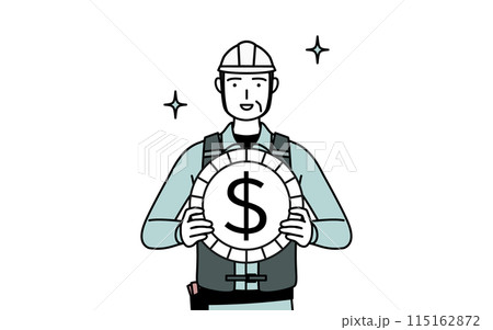 為替差益やドル高のイメージ、ヘルメットと作業着姿のシニア男性技師 115162872