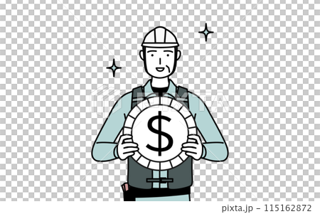 為替差益やドル高のイメージ、ヘルメットと作業着姿のシニア男性技師 115162872