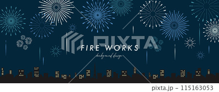 花火 花火大会 夏の風物詩  フレーム 背景 ベクターイラスト シンプル おしゃれ 115163053