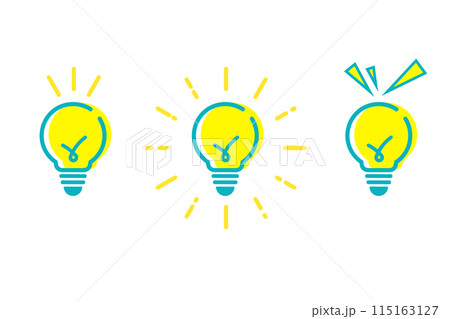 様々な光かたをする電球のアイコンセット 115163127