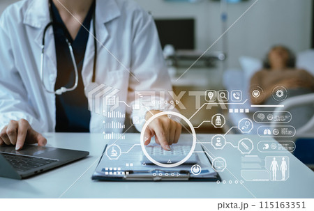 Doctor working in hospital use calculator, Healthcare and medical concept. 115163351