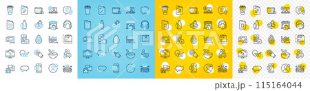 Vector icons set of Best friend, Card and Water bottle line icons pack for web with Floor plan, Canister, Accounting outline icon. Full rotation, Messenger, Touchscreen gesture pictogram. Vector Vector icons set of Best friend, Card and Water bottle line icons pack for web with Floor plan, Canister, Accounting outline icon. Full rotation, Messenger, Touchscreen gesture pictogram. Vector 115164044