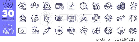 Checklist, Maggots and Recovery internet line icons pack. Bid offer, Location app, Delivery man web icon. Time management, Currency, Customer satisfaction pictogram. Travel calendar. Vector Checklist, Maggots and Recovery internet line icons pack. Bid offer, Location app, Delivery man web icon. Time management, Currency, Customer satisfaction pictogram. Travel calendar. Vector 115164228