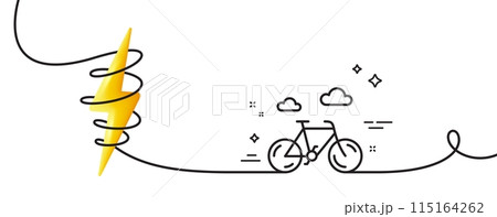 Bike line icon. Continuous one line with curl. City bicycle transport sign. Outdoor transportation symbol. Bike single outline ribbon. Loop curve with energy. Vector 115164262