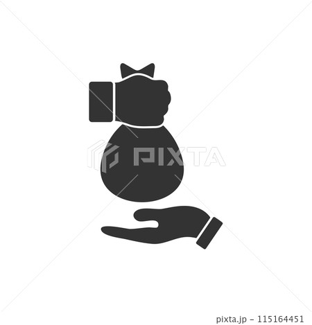 Hand giving money bag to another hand icon flat Hand giving money bag to another hand icon flat 115164451