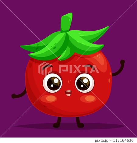 Happy tomato cartoon style vector waving hand and smiling Happy tomato cartoon style vector waving hand and smiling 115164630