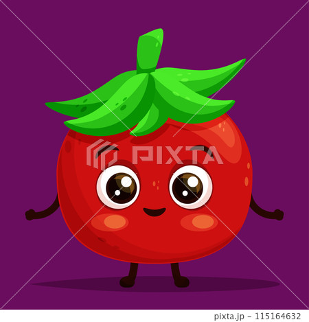 Happy tomato cartoon style vector standing and smiling Happy tomato cartoon style vector standing and smiling 115164632