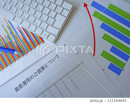 グラフと書類とキーボード 115164645