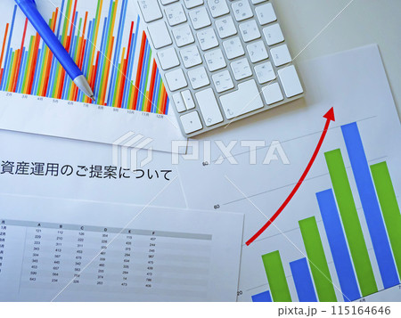 グラフと書類とキーボード 115164646