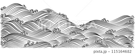 波のうねりを描いた流水文、琳派風の大海をデザイン 115164682