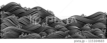 波のうねりを描いた流水文、琳派風の大海をデザイン 波のうねりを描いた流水文、琳派風の大海をデザイン 115164683