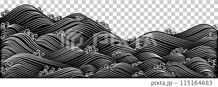 波のうねりを描いた流水文、琳派風の大海をデザイン 波のうねりを描いた流水文、琳派風の大海をデザイン 115164683