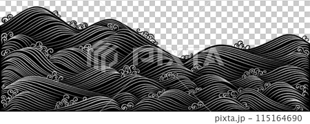 A flowing water pattern with swells drawn in silver foil, creating a Rinpa-style ocean design 115164690