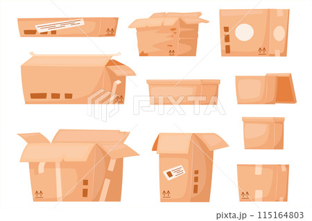 set of cardboard box isolated on white background. Carton delivery packaging set of cardboard box isolated on white background. Carton delivery packaging 115164803