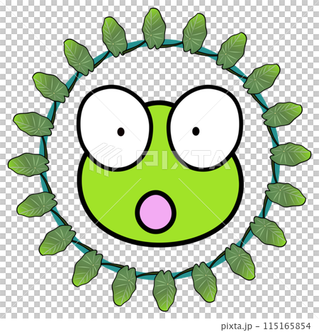 Illustration of a taro decorative frame and a tree frog's face Illustration of a taro decorative frame and a tree frog's face 115165854