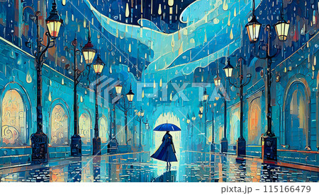 雨の中を歩く女の子 115166479