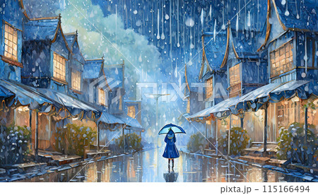 雨の中を歩く女の子 雨の中を歩く女の子 115166494