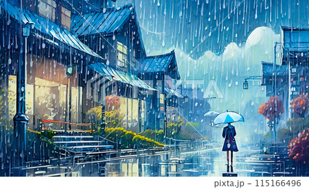 雨の中を歩く女の子 雨の中を歩く女の子 115166496