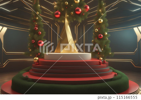 Christmas 3d scene with red and gold podium platform 115166555