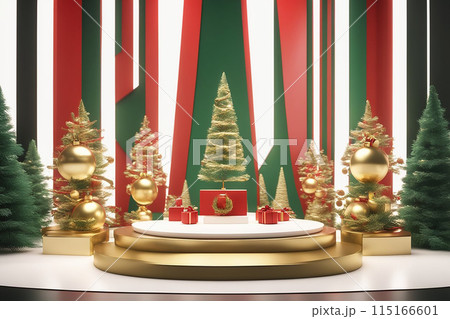 Christmas 3d scene with red and gold podium platform Christmas 3d scene with red and gold podium platform 115166601