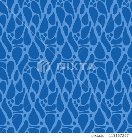 Abstract liquid shapes seamless pattern. Organic shapes elements endless background. Geometric modern repeat cover. Vector hand drawn dark blue illustration. 115167297