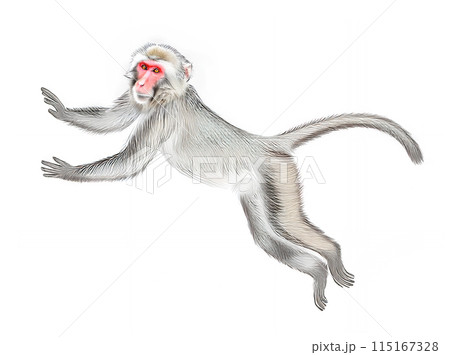アナログタッチ、手描き風の可愛いニホンザル、猿のイラスト　申年　年賀状素材　AI生成画像　 115167328