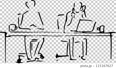 Attached illustration, cross-section and perspective drawing of two people sitting and working 115167627