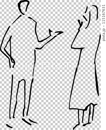 一個男人和一個女人站在一起談論側視圖、橫截面視圖和透視圖 115167631