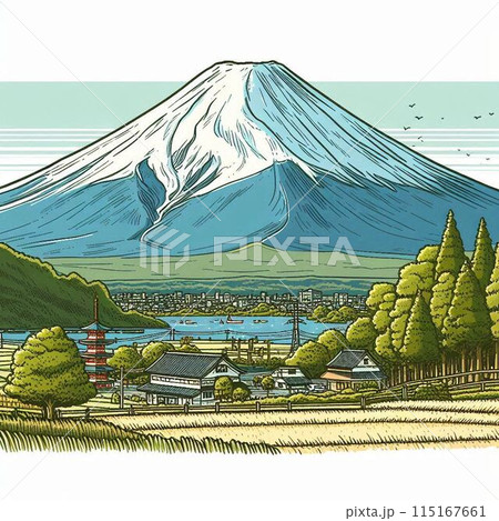 大自然にそびえ立つ日本一の山「富士山」のイラスト素材 [115167661