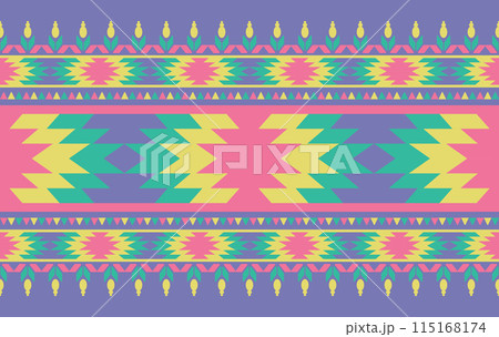 Geometric floral ethnic pastel colors seamless pattern. traditional ethnic style vector pattern, Designed for background ,wallpaper ,carpet ,clothing ,weaving ,printed pattern ,fabric ,embroidery 115168174
