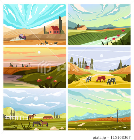 Scenic Rural Landscapes Collection vector 115168367
