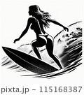 海でサーフィンをする女性のシルエット 115168387