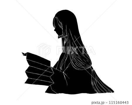 着物を着た昔の日本女性のシルエットイラスト 115168443