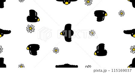 bird seamless pattern crow flower daisy sparrow pigeon seagull flying vector pet cartoon doodle tile background gift wrapping paper repeat wallpaper scarf isolated illustration  115169037