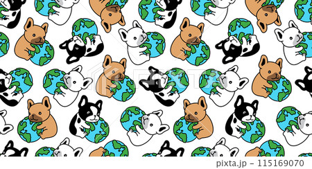 dog seamless pattern french bulldog globe earth vector cartoon puppy pet doodle tile background repeat wallpaper gift wrapping paper illustration 115169070