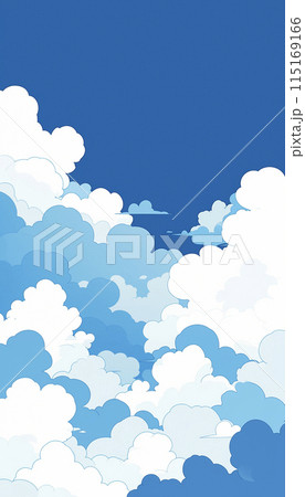 シンプルな青空の背景に浮かぶ可愛い雲のイラスト　AI画像 115169166