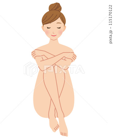 膝を抱えて座る、裸の女性 美容 リラックス 膝を抱えて座る、裸の女性 美容 リラックス 115170122